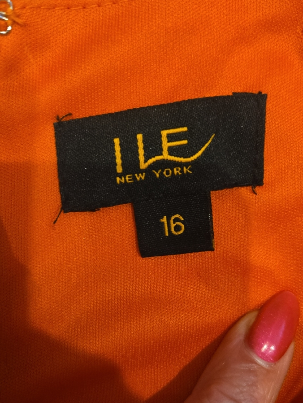 ILe New York Orange/Tan Geometric Design Print Belted Dress - Picture 4 of 10